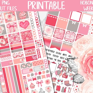Roses | Flowers Hobonichi Weeks Printable Planner Sticker, Romantic Valentines Digital Stickers PNG, Pink Floral Spring Weekly Sticker Kit