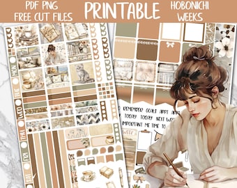 Calm Plan | Hobonichi Weeks Printable Planner Sticker, Cozy Boho Digital Stickers PNG, Planner Girl Weekly Sticker Kit, Hobo Bookworm