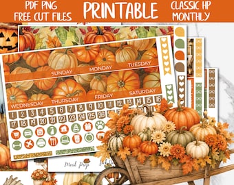 Pumpkin Patch | Fall Harvest Classic Happy Planner Printable Monthly Stickers, Autumn Digital Stickers PNG, September Monthly HP Sticker Kit