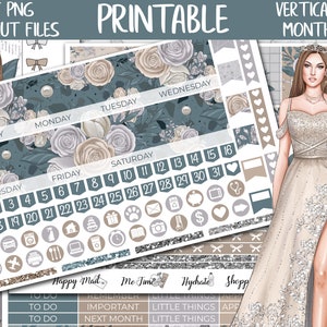 Silver Princess | Erin Condren Printable Planner Stickers, Monthly Vertical Planner Stickers, ECLP Digital Stickers, Cut Files, Monthly Kit