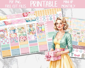 50s Pop | Retro Diner Monthly Printable Planner Stickers, 1950 Milkshake MINI Happy Planner Monthly Kit, Nostalgia Mini HP Digital Stickers