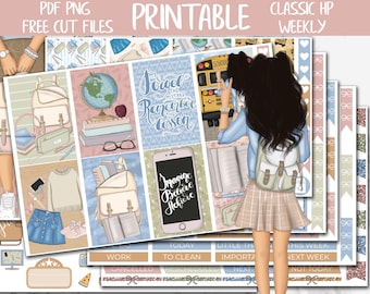 School Beginnings | Academic Classic Happy Planner Printable Weekly Sticker, August Planner Digital Stickers PNG, Student Weekly Sticker Kit