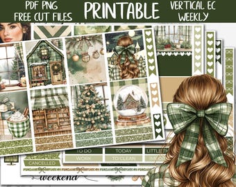 Evergreen Christmas | Erin Condren Printable Planner Stickers, Christmas Digital Stickers, Holidays Vertical Weekly Kit, Winter Sticker Kit