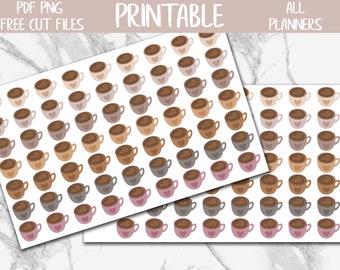 Coffee Icons Stickers, Neutral Coffee Decorative Printable Planner Stickers, Coffee Time Icons, Bujo Stickers, Coffee Mugs, Deco Stickers