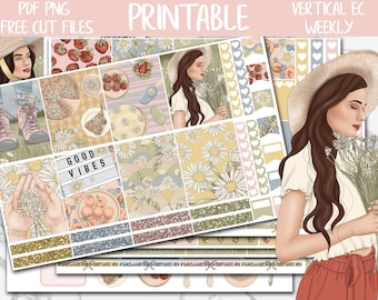 Daisies | Cottage Floral Erin Condren Planner Printable Weekly Stickers, ECLP Digital Stickers, Spring Weekly Planner Sticker Kit, Cut Files