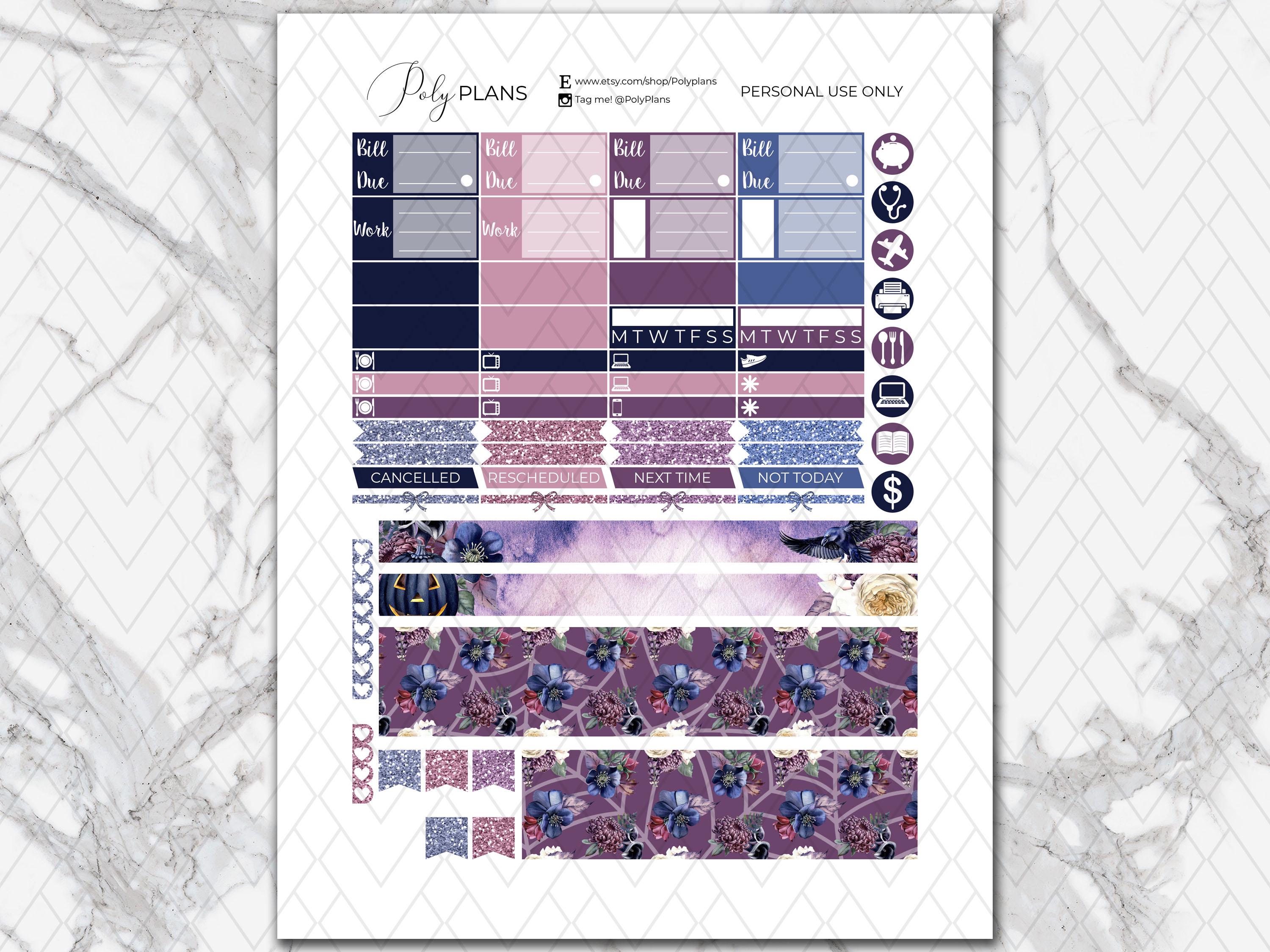 The Raven | Erin Condren Printable Stickers Bundle, Halloween Weekly ...
