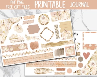 Ivory Pumpkins | Bullet Journal Printable Stickers, Autumn Digital Stickers, Fall Journal Sticker Kit, Bujo Thanksgiving Journaling Stickers