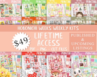 Hobonichi Weeks Weekly Kits Lifetime Access | Hobonichi Planner Printable Stickers, Hobonichi Weeks Sticker Bundle, Cricut PNG, Cut Files