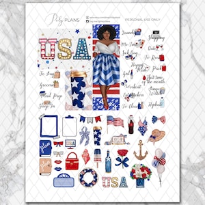 4th of July | Patriotic Classic Happy Planner Printable Weekly Stickers ...