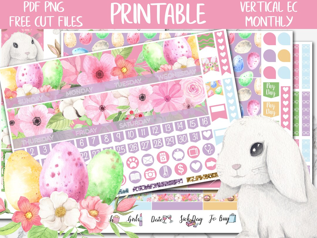 Easter | Bunny Printable Planner Stickers, Spring Erin Condren April ...