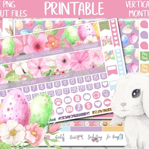 Easter | Bunny Printable Planner Stickers, Spring Erin Condren April Monthly Sticker Kit, Floral ECLP Monthly Digital Sticker PNG, Cut Files