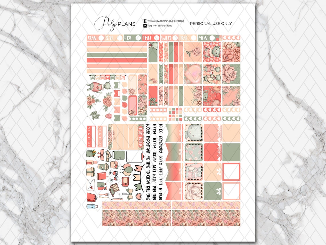 Kitten Love | Valentines Day Hobonichi Weeks Printable Planner Stickers ...
