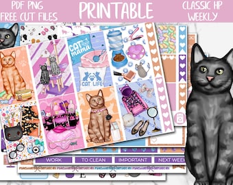 Cat Lover | Happy Planner Weekly Printable Stickers, Cute Cats Digital Stickers PNG, Cat Pet Mom Classic HP Weekly Planner Sticker Kit