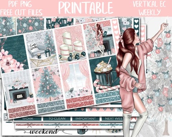Cold Christmas | Erin Condren Printable Planner Stickers, Winter Digital Stickers PNG, Holidays Vertical Weekly Kit, Printable Sticker Kit