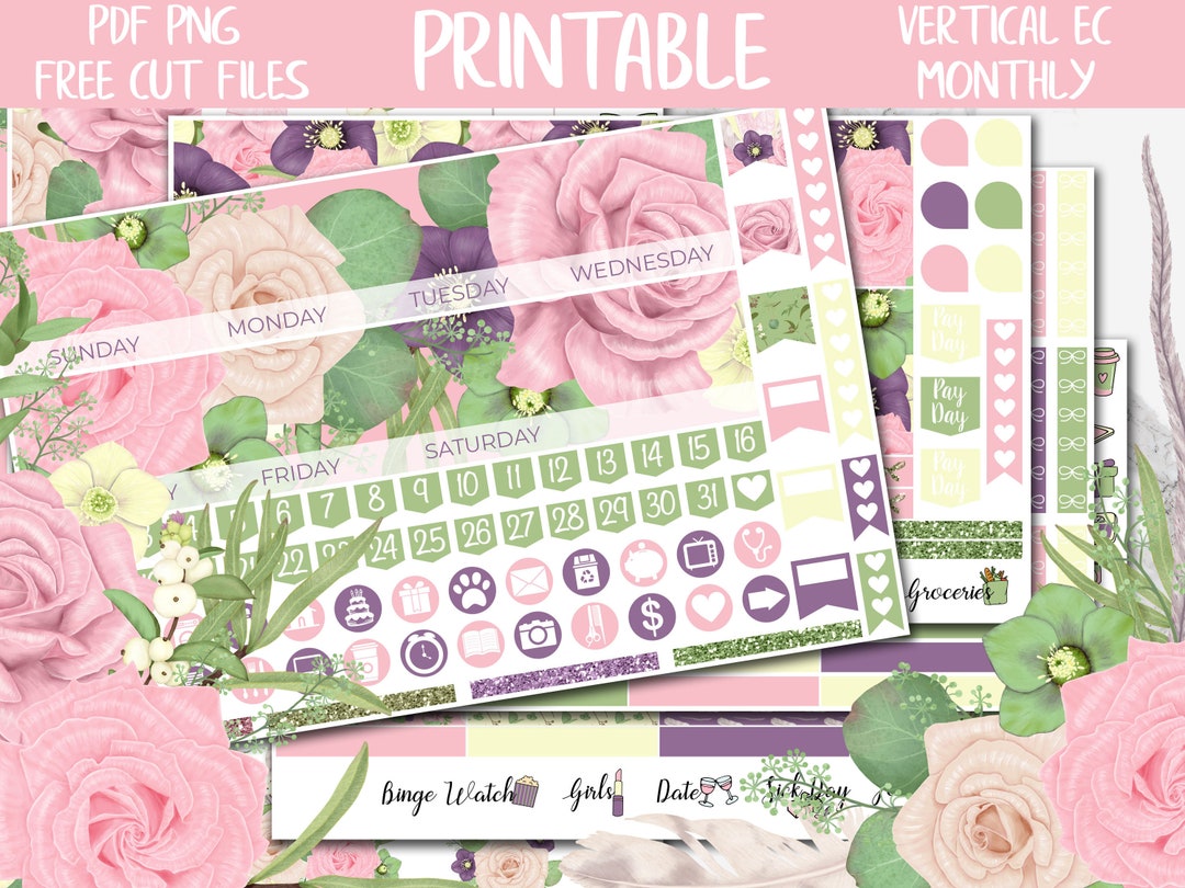 Boho Bloom Spring Printable Planner Stickers, Flowers Erin Condren ...