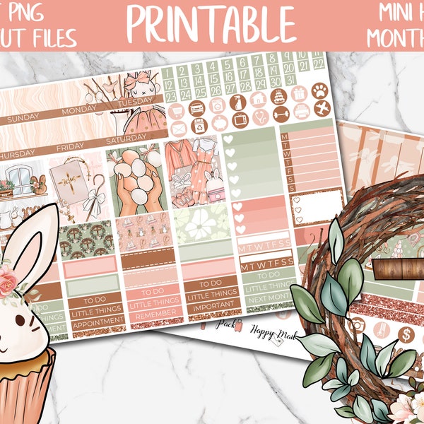 Easter Bliss | Spring MINI Happy Planner Printable Planner Stickers, Cute Bunny Monthly MINI HP Digital Sticker, March Planner Sticker