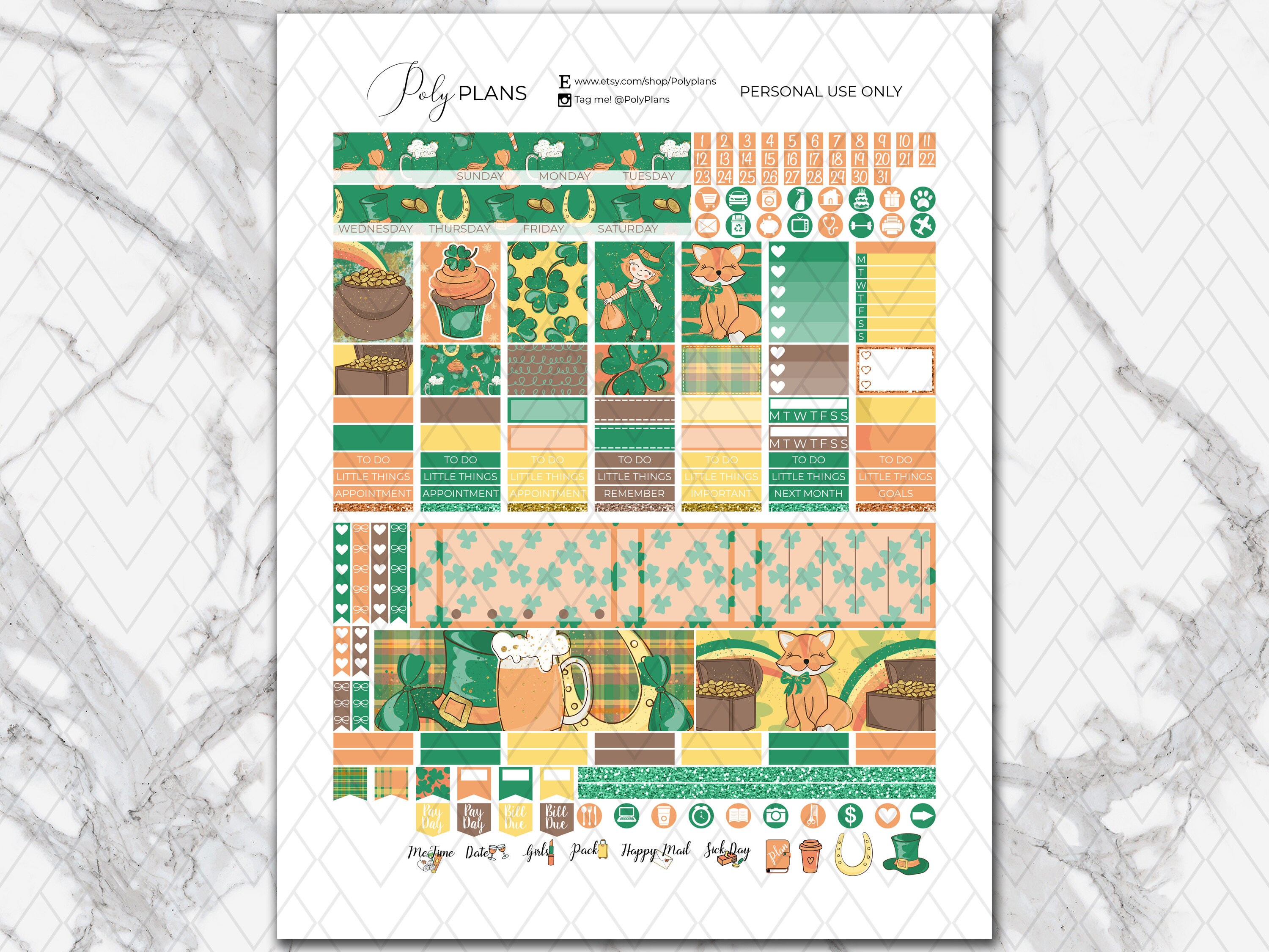 Lucky Day | St Patricks MINI Happy Planner Printable Planner Stickers ...