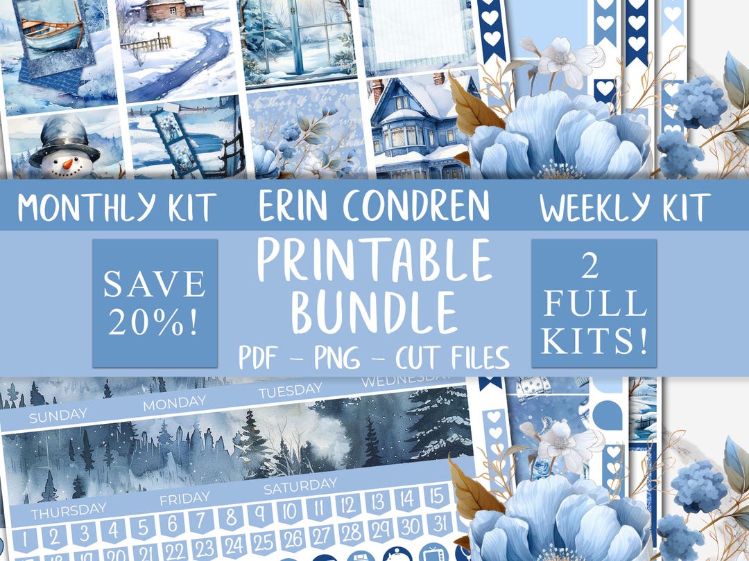 Snow Time | Winter Erin Condren Printable Stickers Bundle, Holidays ...