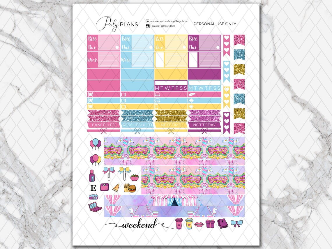 Carnival Funfair Erin Condren Printable Sticker Kit ECLP | Etsy