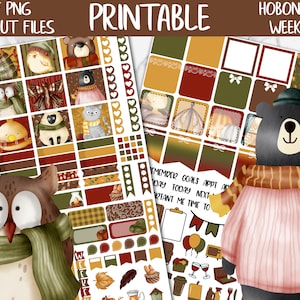Fall Animals | Autumn Hobonichi Weeks Printable Planner Stickers, September Digital Stickers PNG, Cute Forest Functional Weekly Sticker Kit