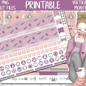 Quiet Moments | Winter Printable Planner Stickers, Erin Condren January Monthly Planner Sticker, Cats Digital Stickers, Monthly Sticker Kit