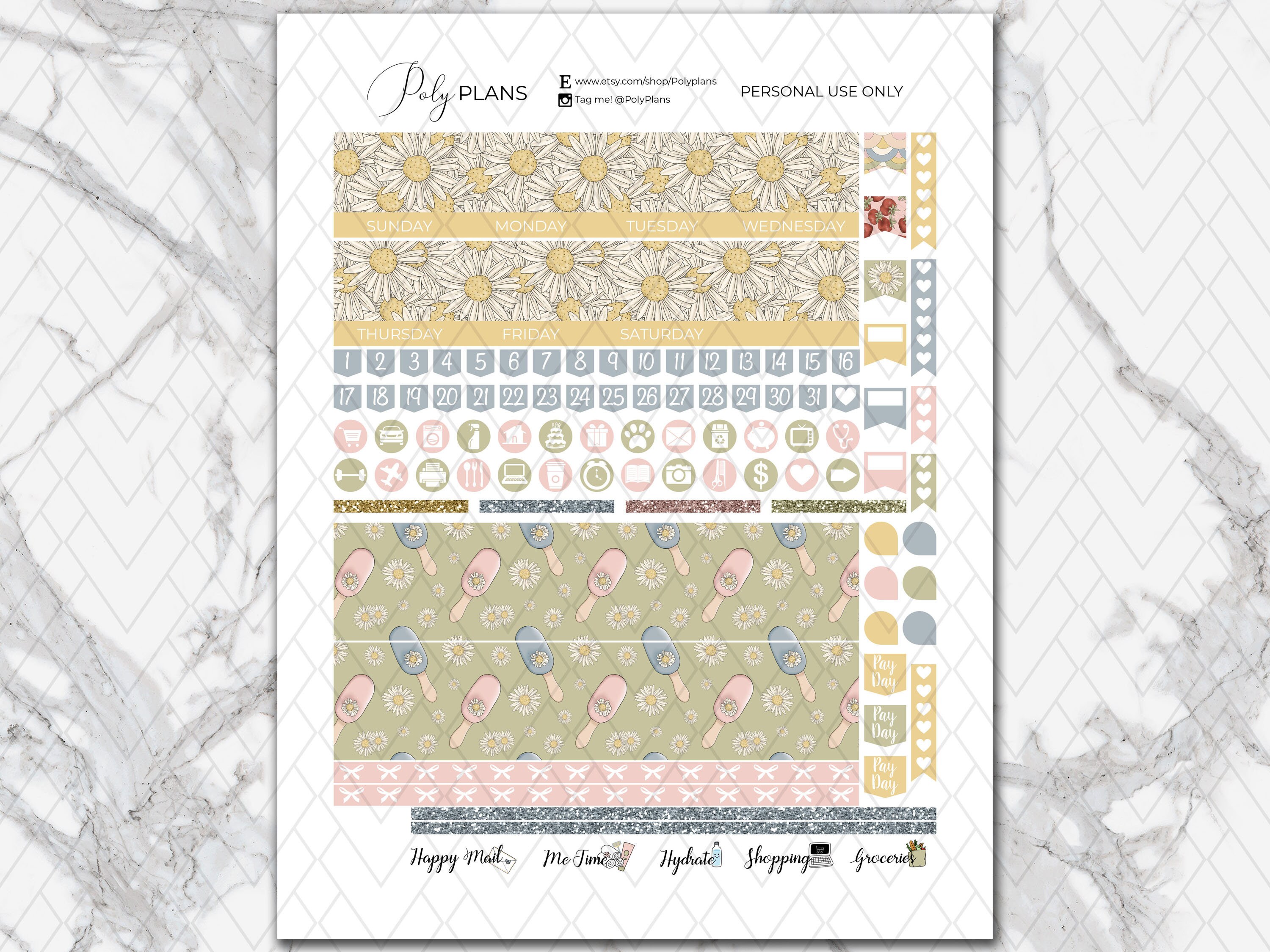 Daisies | Floral Printable Planner Stickers, April Erin Condren Monthly ...