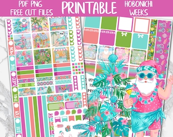 Summer Christmas | Holidays Hobonichi Weeks Printable Planner Sticker, Beach Vacation Digital Stickers, Hobo Weekly Sticker Kit, Cricut PNG