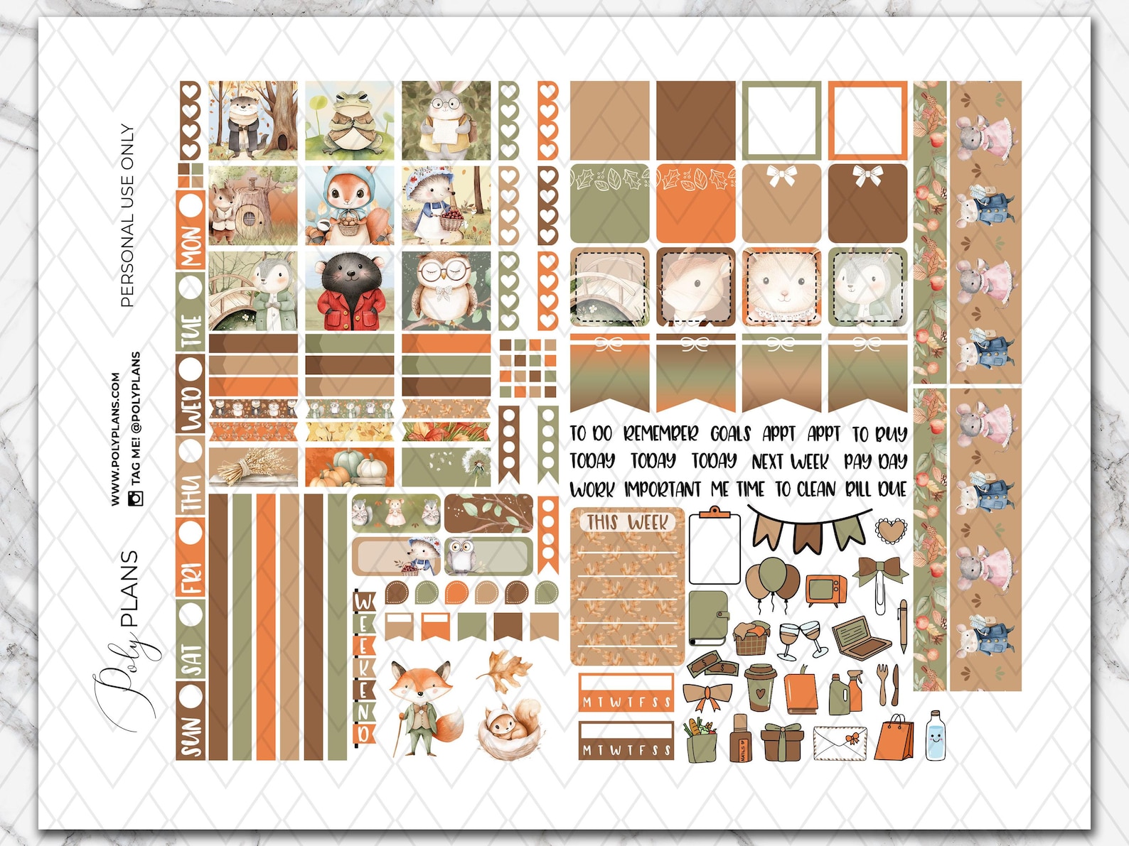 Woodland Crew | Autumn Hobonichi Weeks Printable Planner Stickers ...