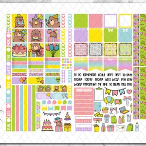 Happy Bearday Birthday Party Hobonichi Weeks Printable Planner Stickers ...
