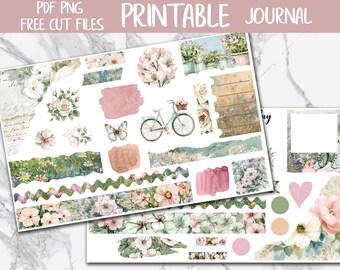 Floral Valley | Bullet Journal Printable Stickers, Flowers Diary Digital Stickers PNG, Garden Bujo Journal Sticker Kit, Journaling Stickers