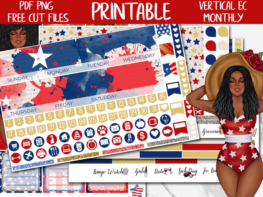 Independence | USA Printable Planner Stickers, Erin Condren 4th of July ...