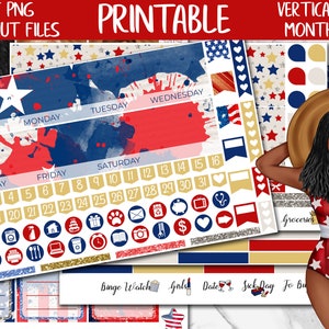 Independence | USA Printable Planner Stickers, Erin Condren 4th of July Monthly Planner Sticker, ECLP Digital Sticker, Monthly Sticker Kit