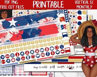 Independence | USA Printable Planner Stickers, Erin Condren 4th of July Monthly Planner Sticker, ECLP Digital Sticker, Monthly Sticker Kit