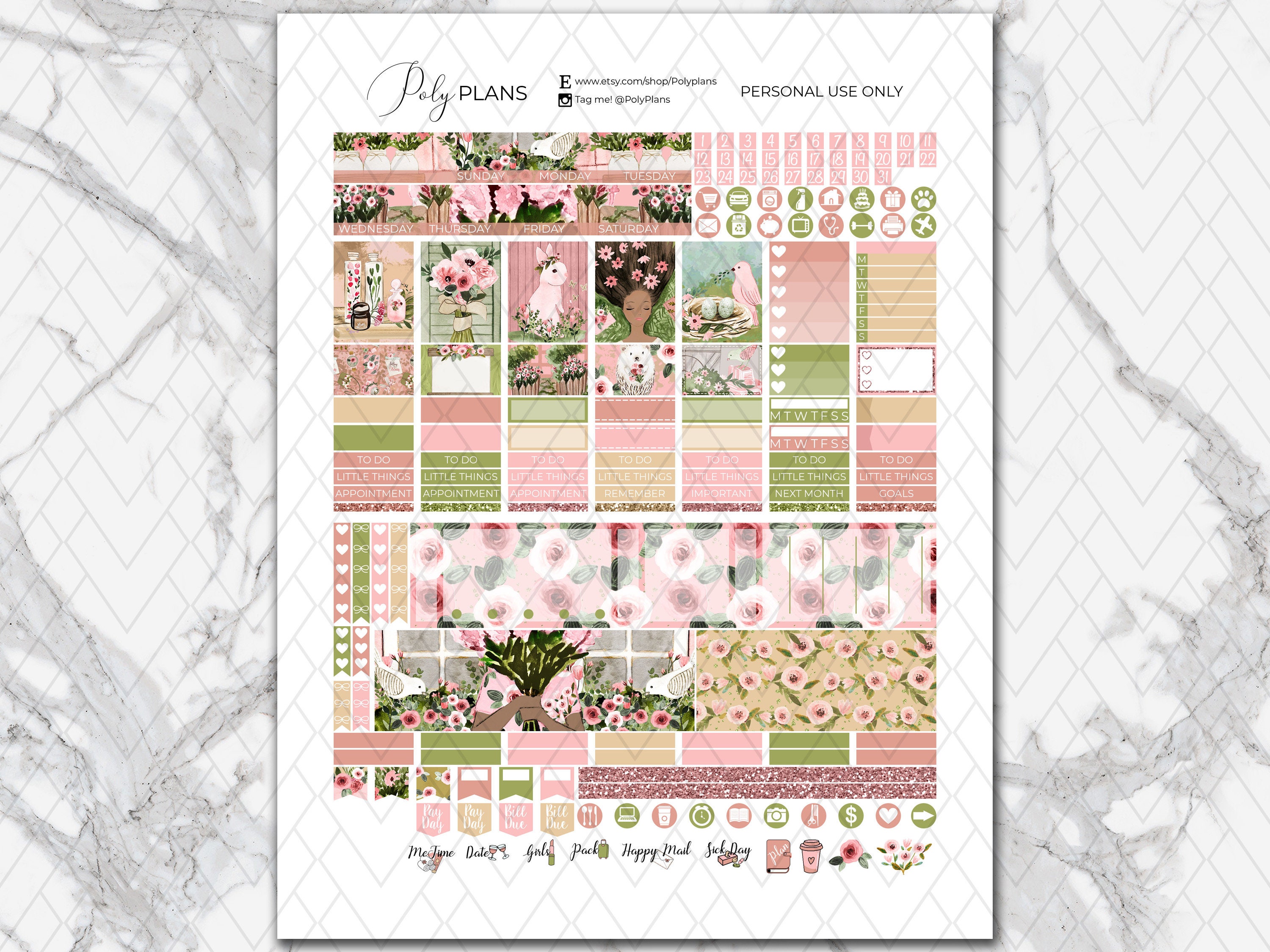 Bloom | Floral MINI Happy Planner Printable Planner Stickers, May MINI ...