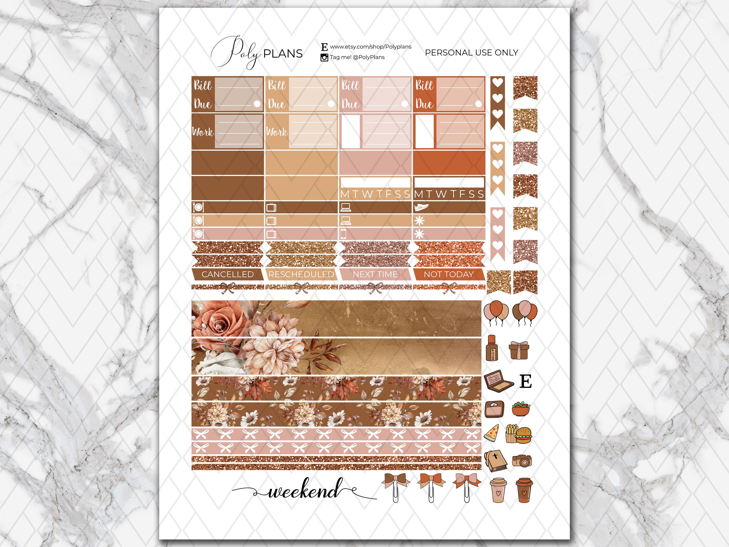 Autumnal | Happy Planner Weekly Printable Stickers, Floral Digital ...