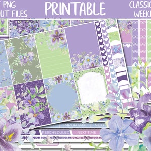Lilac Fields | Happy Planner Weekly Printable Stickers, Lavender HP Digital Sticker PNG, Purple Floral Classic HP Weekly Planner Sticker Kit
