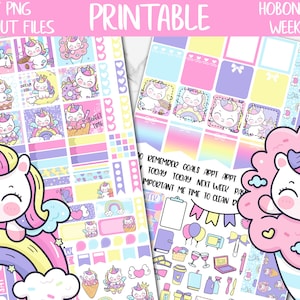 Unicorn | Rainbow Hobonichi Weeks Printable Planner Stickers, Kawaii Digital Stickers PNG, Sweets Hobo Functional Weekly Sticker Kit