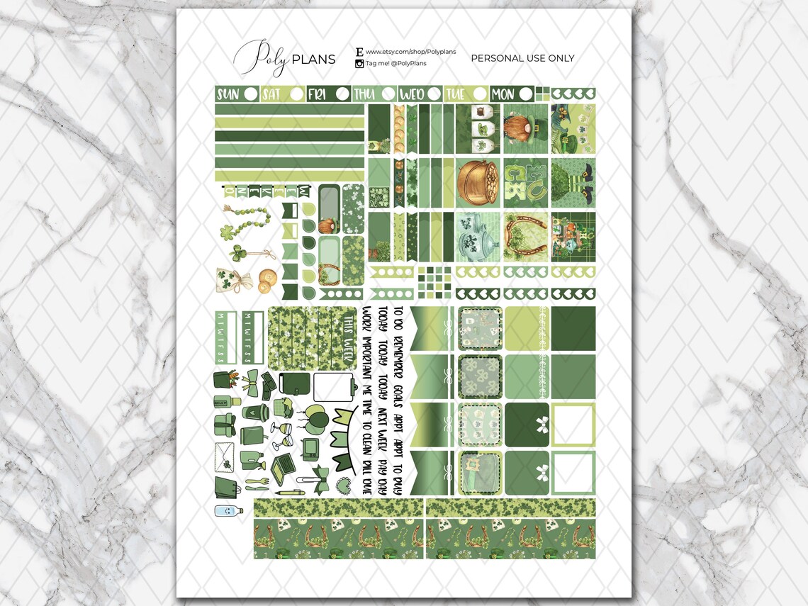 St Patricks Day | Hobonichi Weeks Printable Planner Stickers, Irish ...