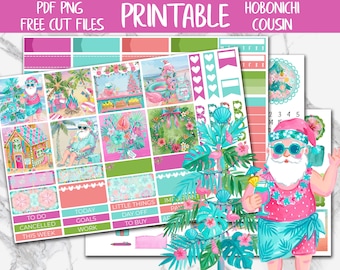 Summer Christmas | A5 Hobonichi Cousin Printable Planner Stickers, Digital Stickers, Beach Weekly Sticker Kit, Holidays Hobo Cousin Stickers