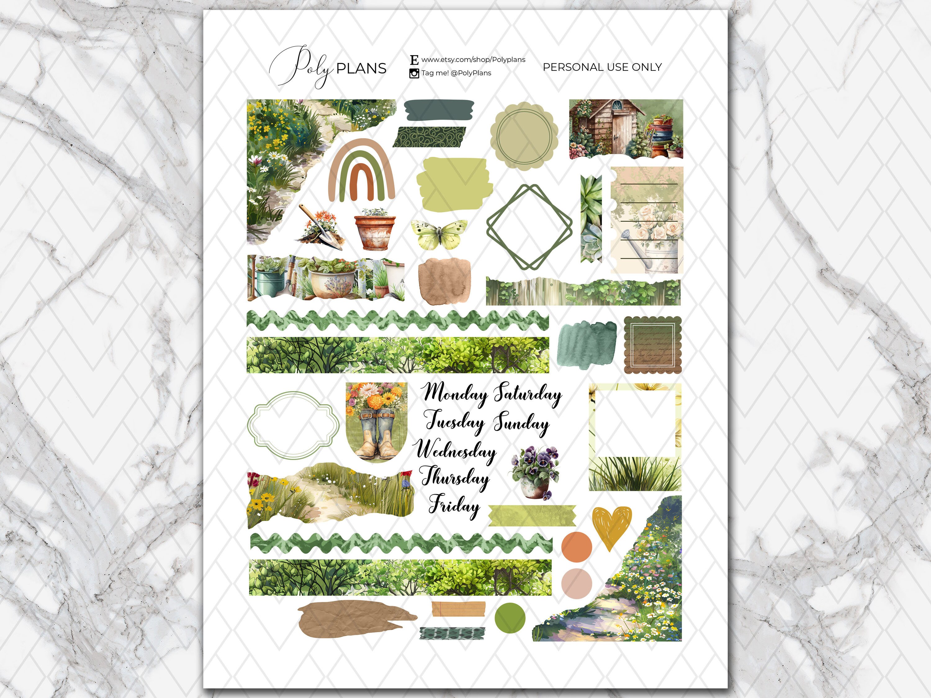 Green Garden | Bullet Journal Printable Stickers, Gardening Diary ...