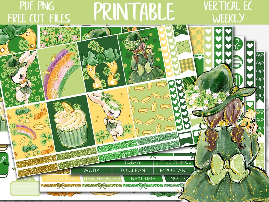 St Patricks Day | Erin Condren Printable Weekly Stickers, Lucky Digital ...