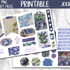 Blueberries | Bullet Journal Printable Stickers, Fruit Diary Digital Stickers PNG, Vintage Journal Sticker Kit, Bujo Cottage Planner Sticker