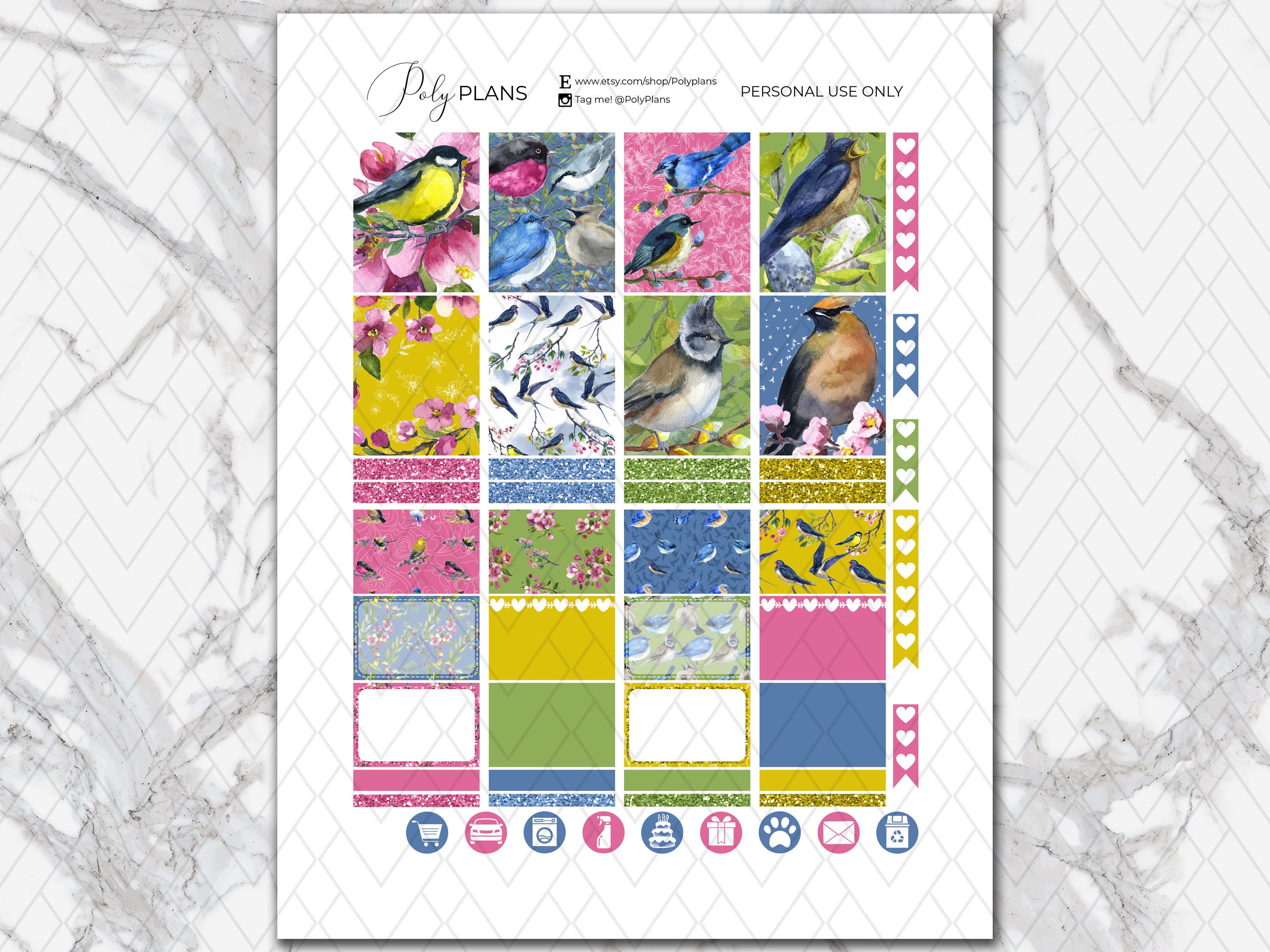 Birdy Spring Erin Condren Printable Sticker Kit ECLP Garden - Etsy