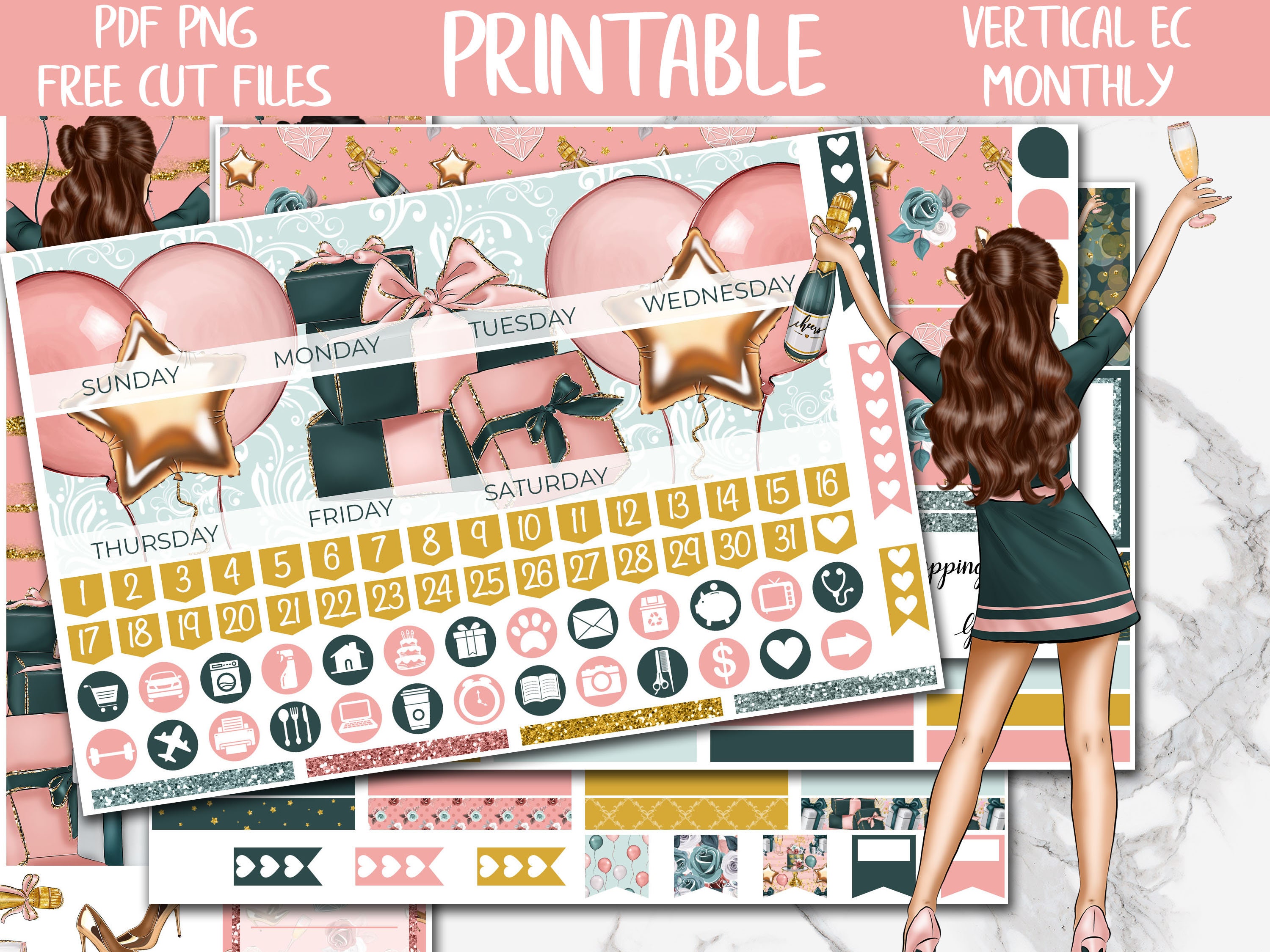 Birthday Party | Printable Planner Stickers, Erin Condren Birthday ...