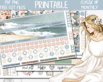 By The Sea | Beach Day Happy Planner Printable Planner Stickers, Summer Vacation HP Digital PNG Stickers, June Monthly Planner Sticker Kit