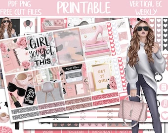 Get It Girl | Girl Boss Erin Condren Printable Weekly Stickers, ECLP Digital Stickers, Weekly Kit, Glam Planner Stickers Printable, Cut File