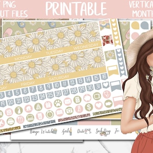 Daisies | Floral Printable Planner Stickers, April Erin Condren Monthly Planner Sticker, ECLP Digital Stickers, Spring Printable Monthly Kit