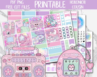 Y2K | A5 Hobonichi Cousin Printable Planner Stickers, Digital Stickers, 90s Weekly Sticker Kit, 2000 Nostalgia Retro Hobo Cousin Stickers