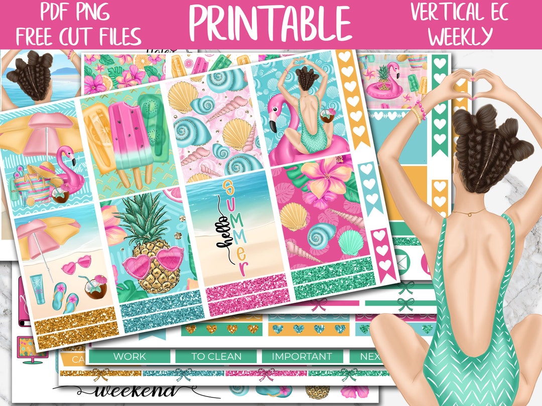 Fresh | Erin Condren Printable Planner Stickers, Summer Vertical ECLP ...