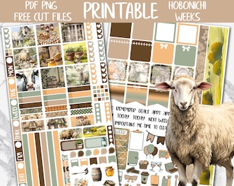 Country Farm | Countryside Hobonichi Weeks Printable Planner Stickers, Cow Digital Stickers PNG, Farmhouse Functional Weekly Sticker Kit